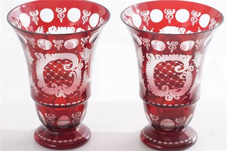 Pair Bohemian Ruby Glass Vases