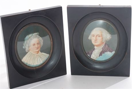 Pair Portrait Miniatures of George &  Martha Washington