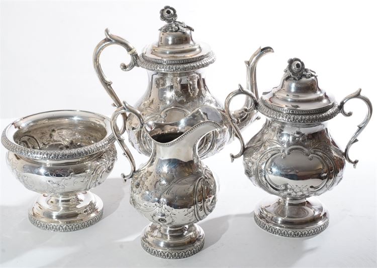 Benjamin Marsh, Albany NY 19th C Four (4) Piece Coin Silver Coffee Service