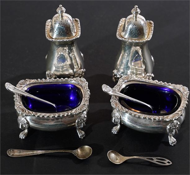 Two Pairs Silver Plate Salt and Pepper