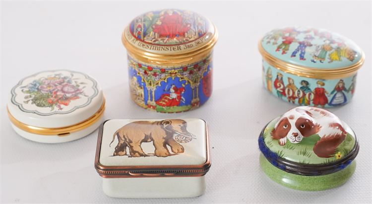 Lot of Five (5) "Halcyon Days" Enamel Boxes