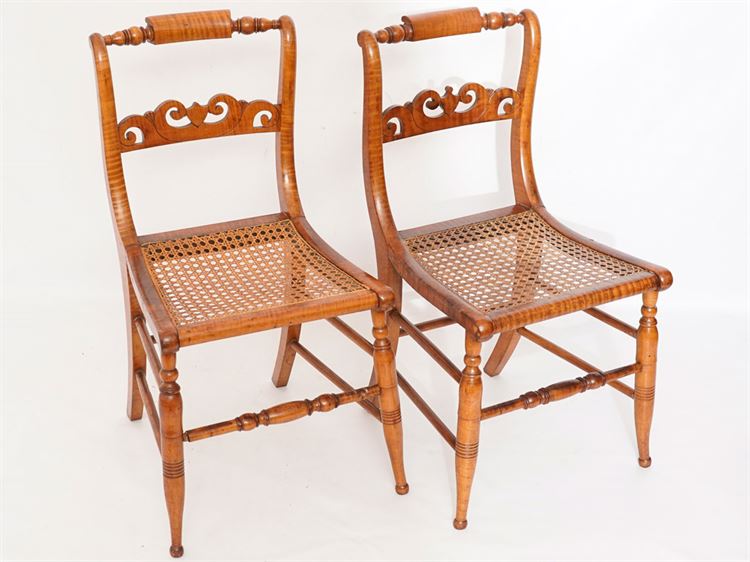 Pair Classical Side Chairs in Tiger Maple