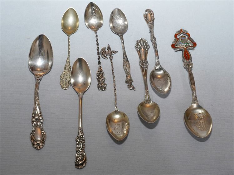 Nine Sterling Silver Souvenir Spoons