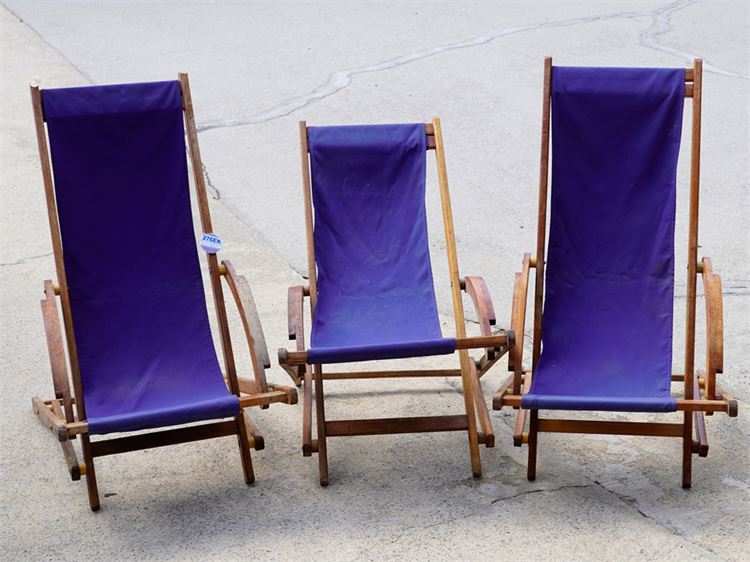 Set of Three (3) Wooden Deck Chairs