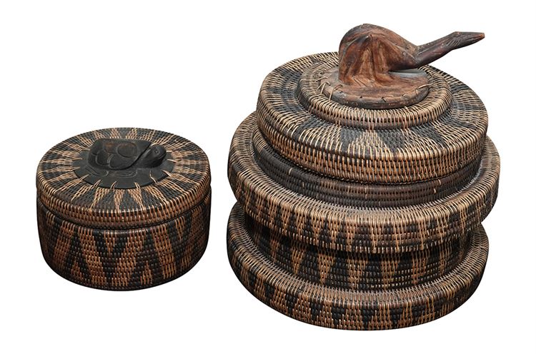 Two (2) Indonesian Hand Woven Baskets