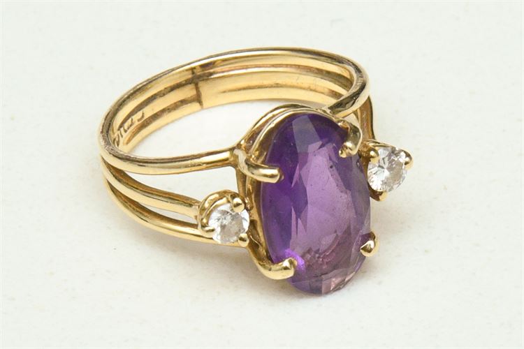 14K Lady's Amethyst and Diamond Ring