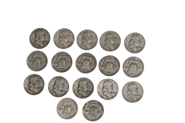 18 Benjamin Franklin half dollars