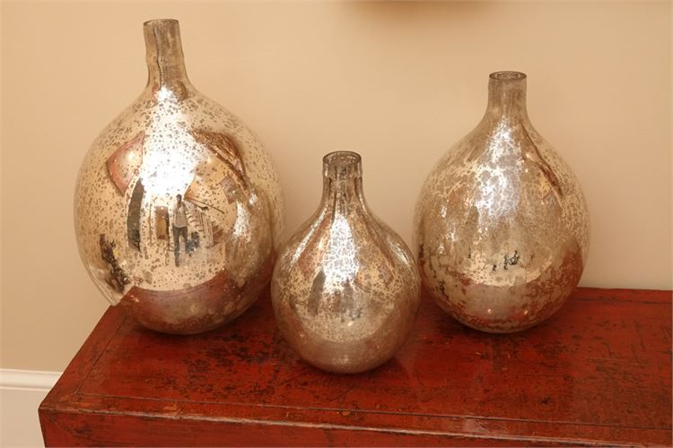 Graduated Set of Three (3) Mercury Glass Vessels