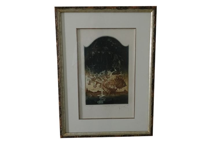 Illegibly Signed Etching Titled Crazy Ship of Fools