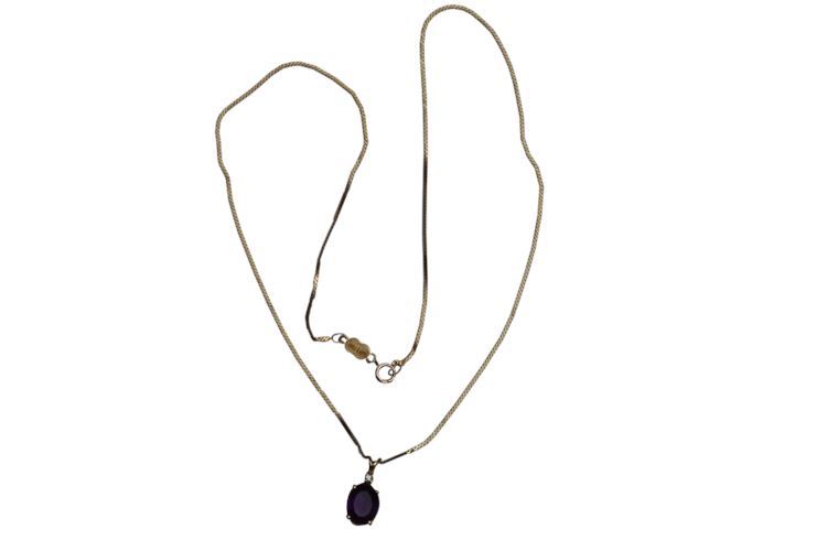 Amethyst, Diamond  and Gold Pendant Necklace