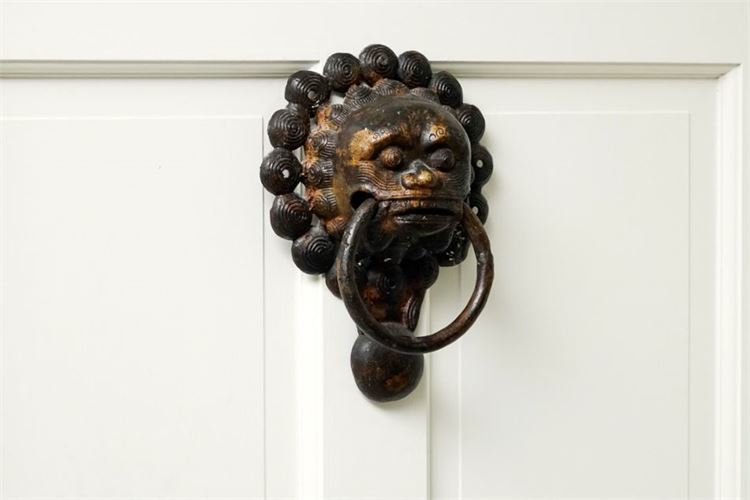 Chinese Lion Head Gilt Metal Door  Knocker