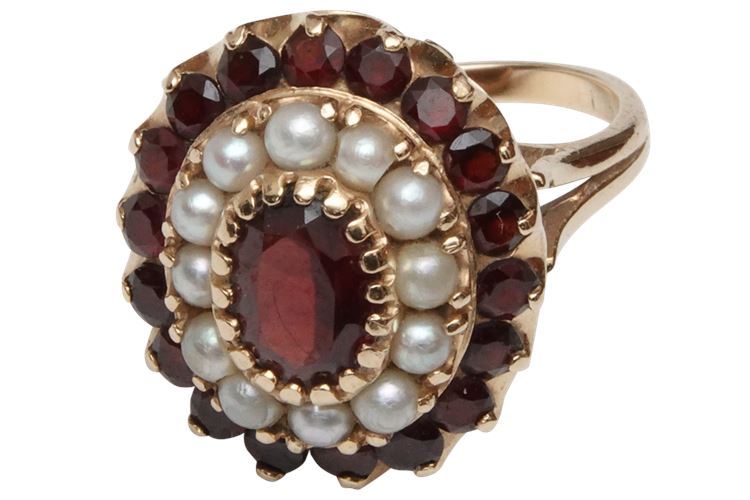 14k Garnet and Pearl Cocktail Ring