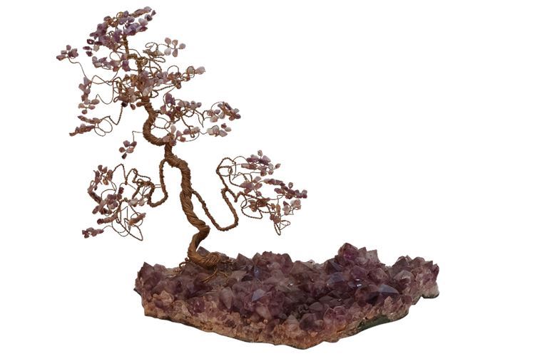 Amethyst and Wire Metal Tabletop Sculpture