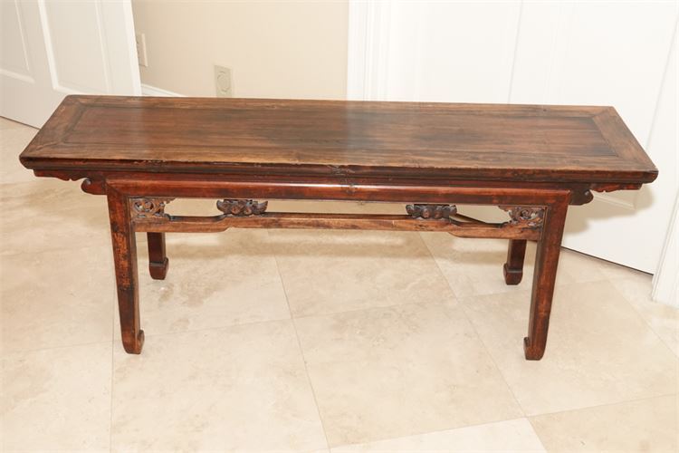 Antique Chinese Long Bench with Horse Hoof Feet