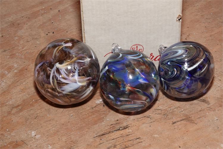 Set of Three Decorative Glass Orbs