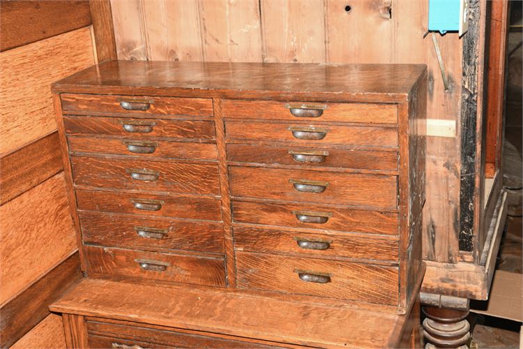 Multi-Drawer Oak File Cabinet