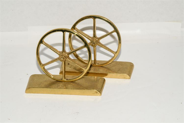 Pair of Brass Wheel Form Bookends