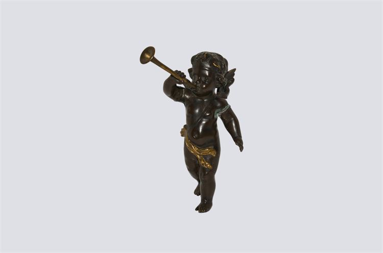 Bronze Figure of a Cherub with a Trumpet