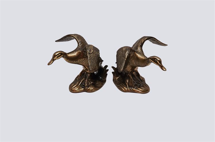 Pair Brass Duck Bookends