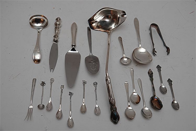 Group of Lot Silver Plate Spoons and Serving Items