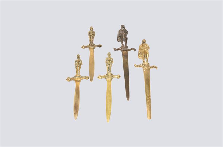 Five Figural Brass Letter Openers