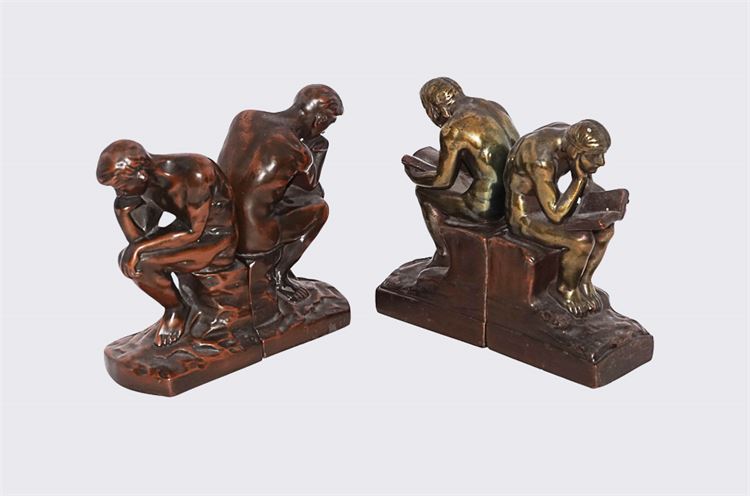 Two Pairs of Cast Metal "Thinker" Bookends