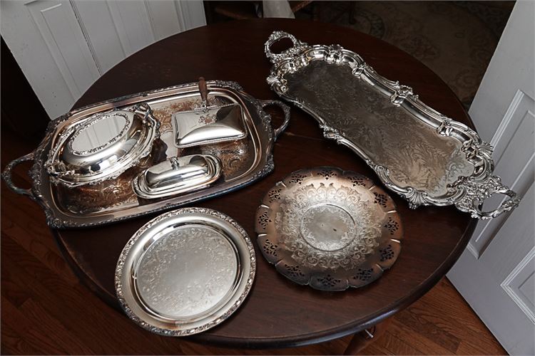 Group Lot Silver Plate Trays and Serving Pieces