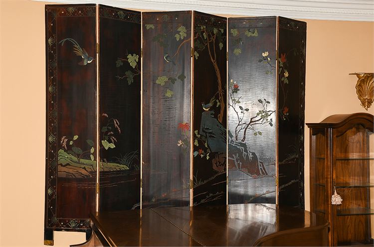 Vintage Six (6) Panel Chinese Lacquer Screen