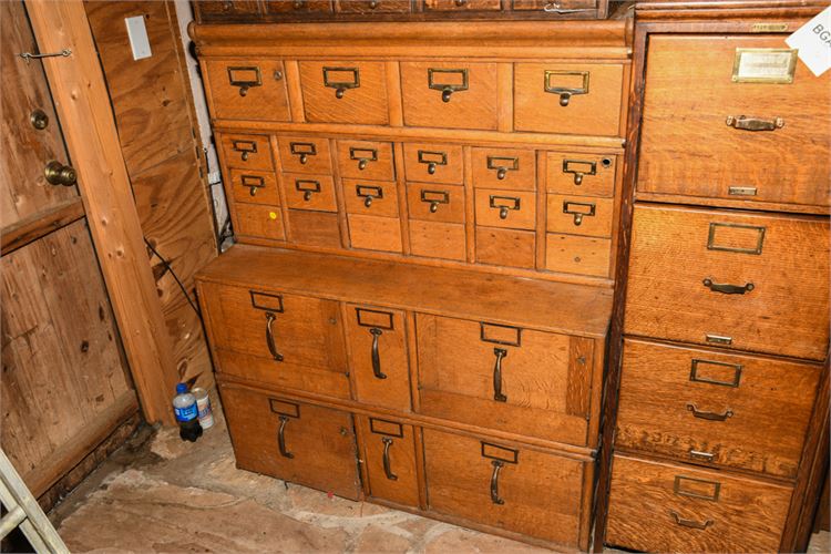 Two-Part Multi-Drawer Oak File Cabinet