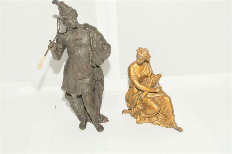 Two Metal Figural Clock Tops