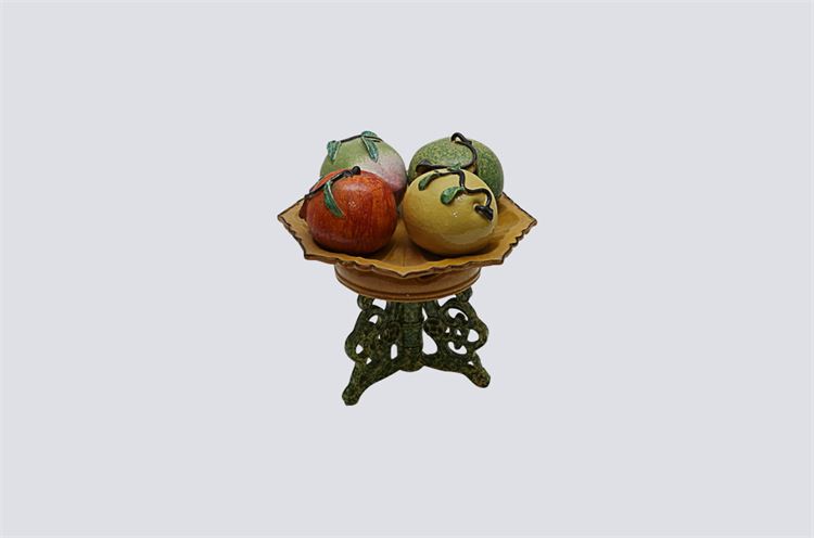 MOTTAHEDAH Ceramic Fruit on Italian Majolica Pedestal