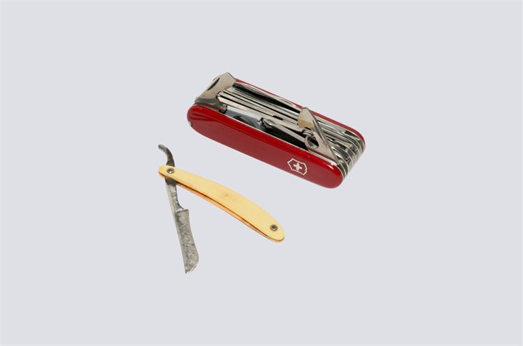 Vintage Swiss Army Knife and Straight Razor