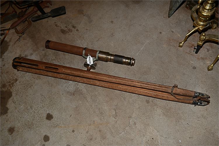 Metal and Brass Surveyors Scope and Oak Tripod