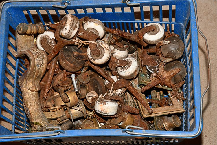 Box of Antique Casters and Feet