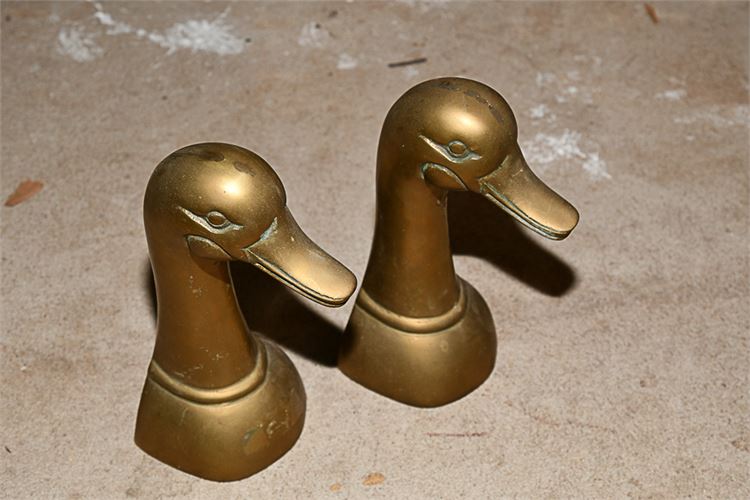 Pair of Brass Duck Head Figural Bookends