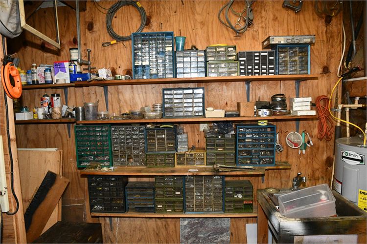 Large Group of Hardware with Workshop Drawers and Organizers