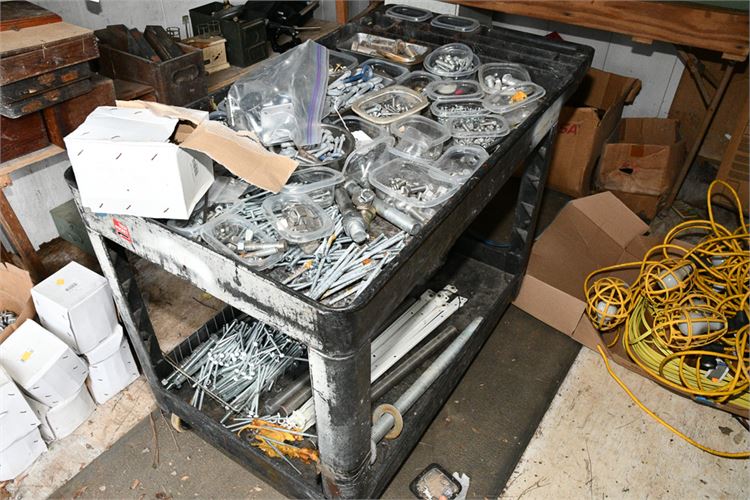 Large Quantity of Hardware Located on Cart in Shed