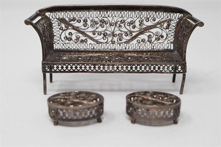 Three (3) Piece Miniature Sterling Filigree Silver Parlour Set