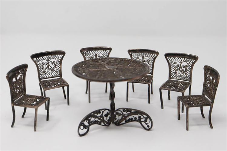 Seven (7) Piece Miniature Silver Filigree  Patio Set