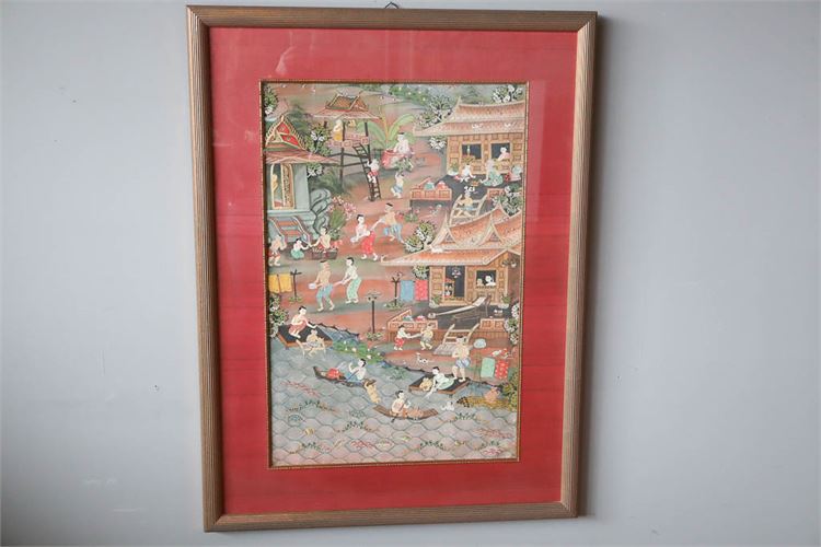 Framed Handpainted Chinese Village Scene