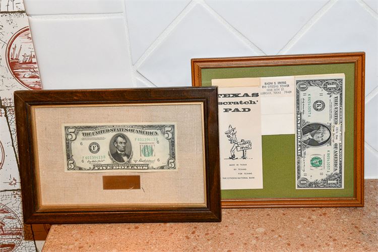 Two (2) Examples of Framed US Currency