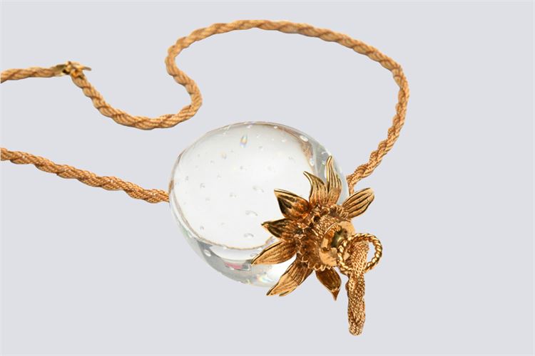 Steuben Crystal Bubble Glass Strawberry Pendant with Gold Chain