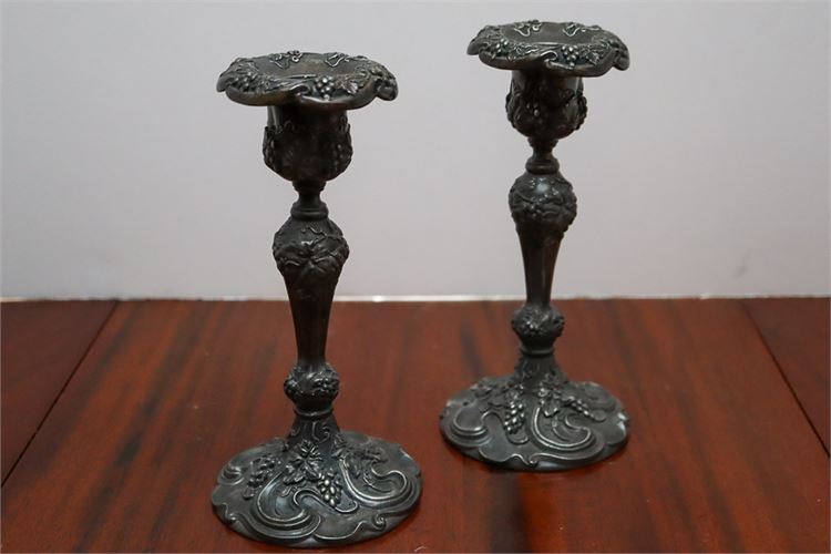 Pair of Rococo Style Silver Plate Candlesticks