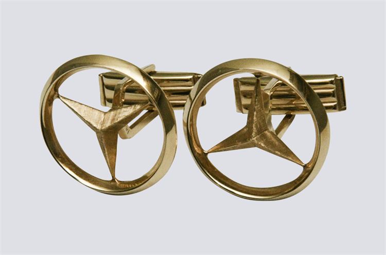 Pair Gold Cufflinks with Mercedes Benz Emblem