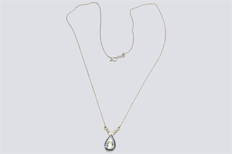 Deco  Diamond and Sapphire Pendant Necklace