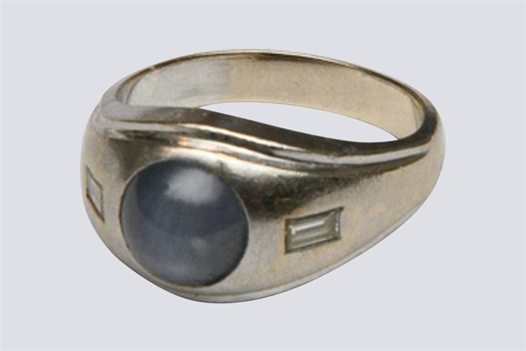 Diamond and Star Sapphire Men’s Deco Style Ring.