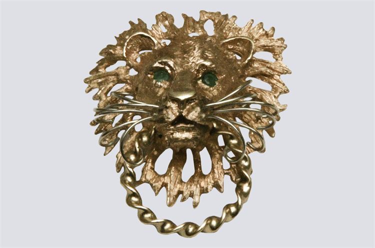 Gold Lions Mask Form Dress Pin.