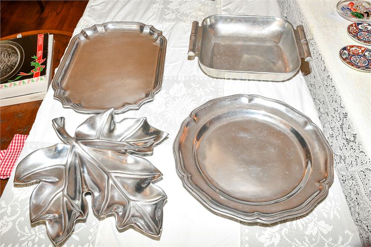 Lot of Four (4) Cast Aluminum Serving Platters