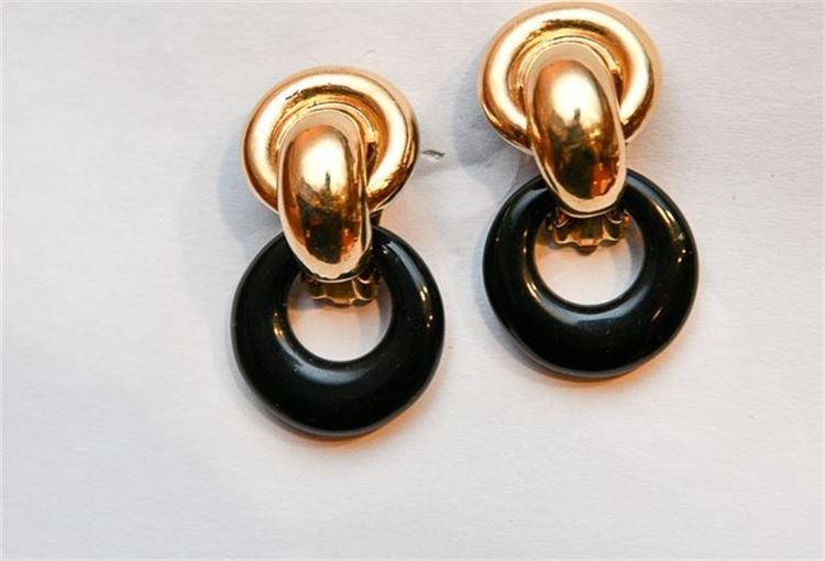 Pair of 14K & Onyx Earrings