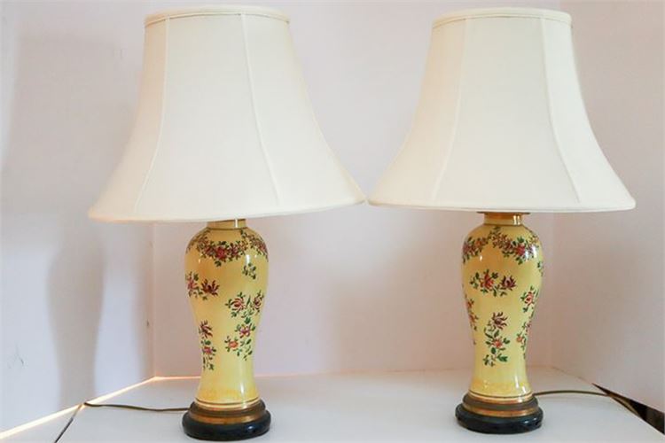 Pair of Yellow Porcelain Lamps